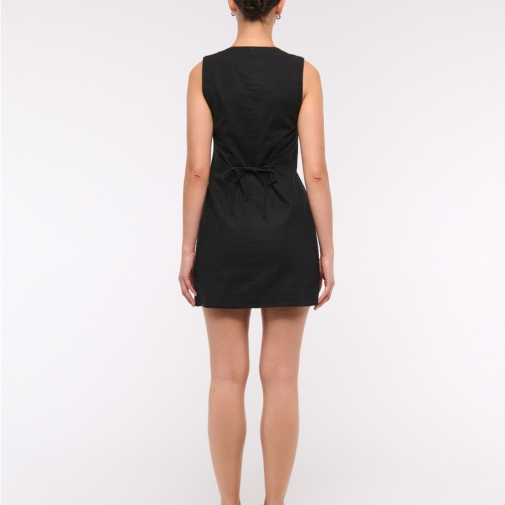 Abercrombie & Fitch Black Button-Front Linen-Blend Mara Mini Dress A&F 662670732 - Picture 3 of 7